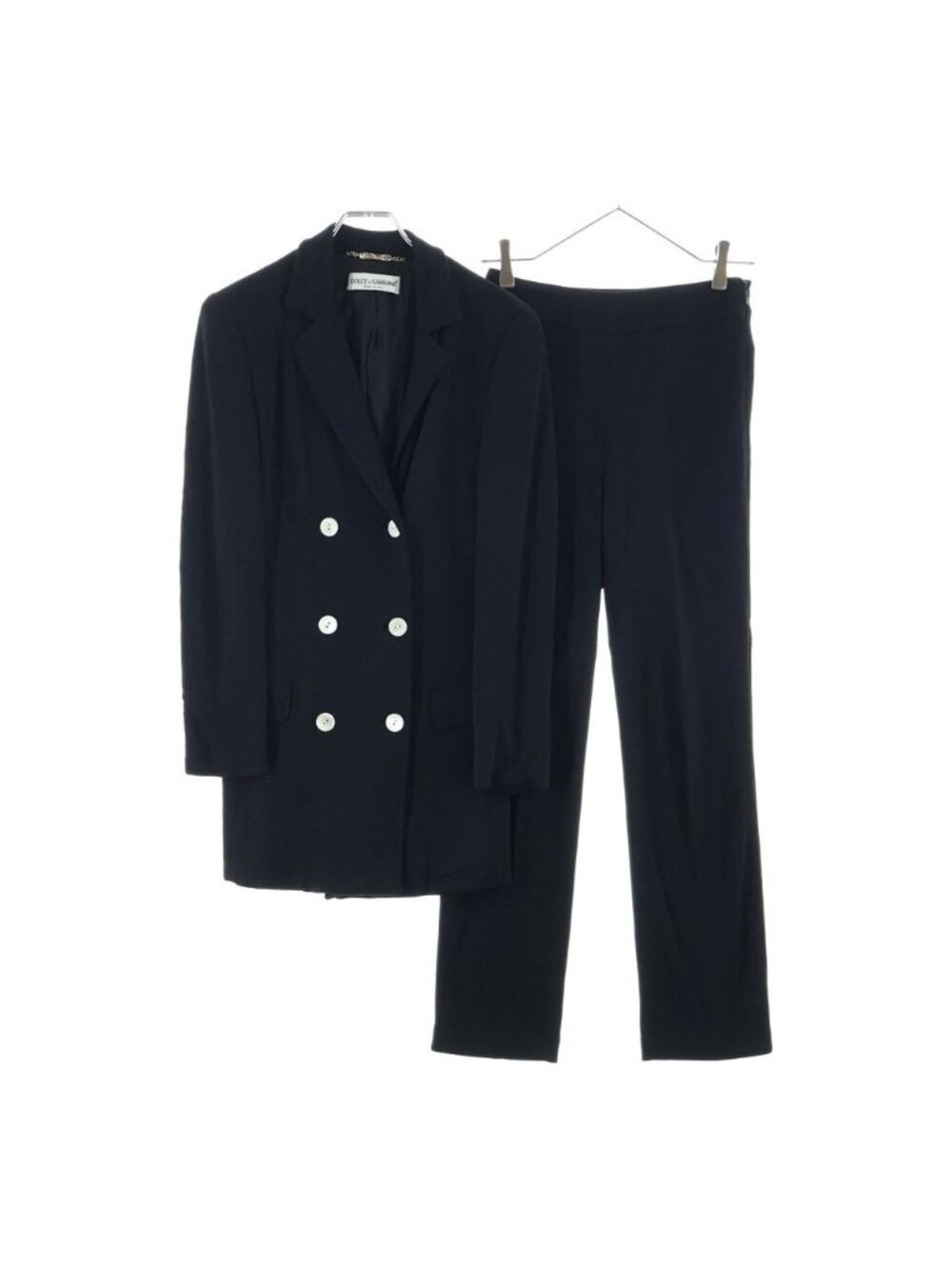 Dolce & Gabbana Set Suit Viscose Double Breasted Jacket Flat-Front Pants Black